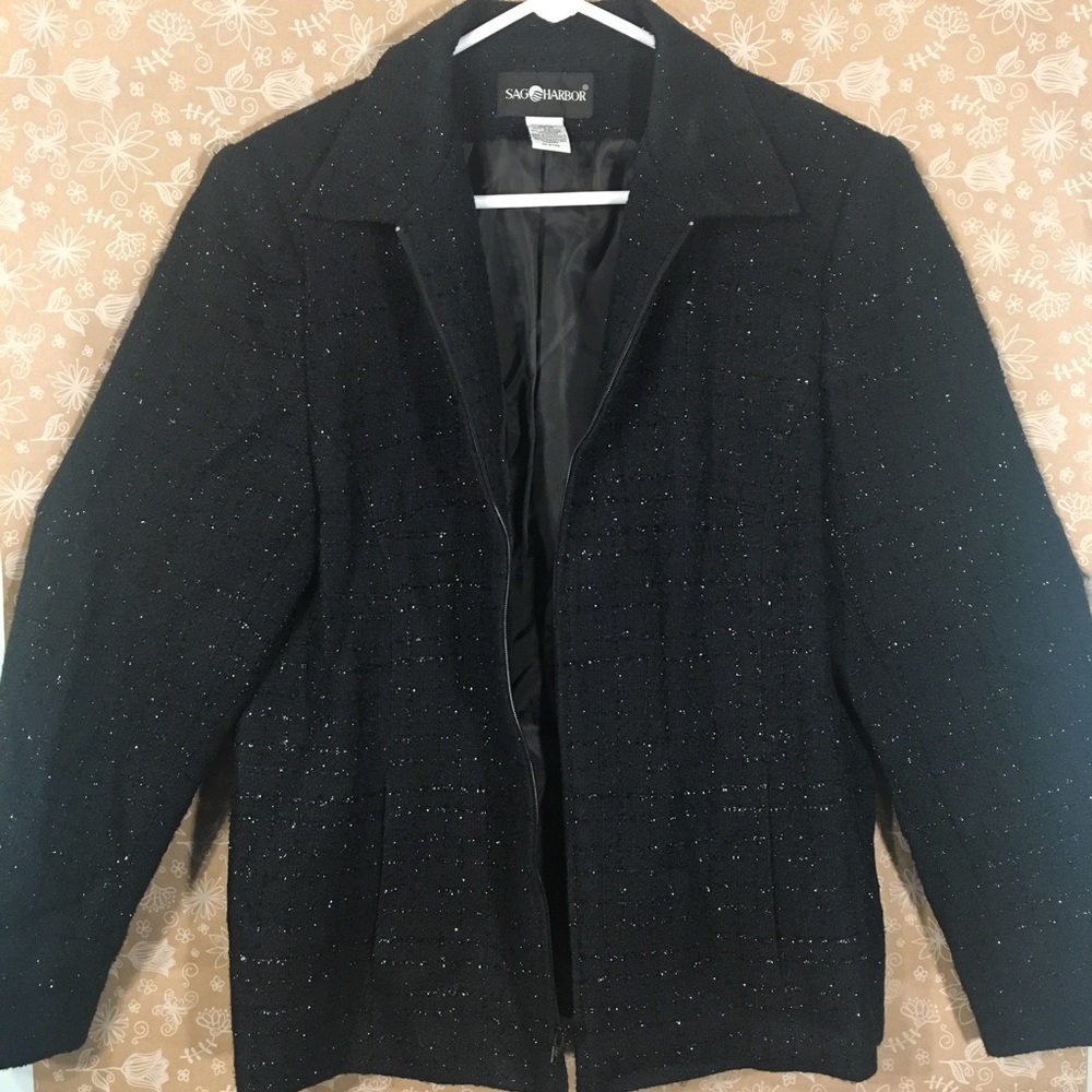 Sag Harbor Size 14 Sparkly Black Zipped Blazer